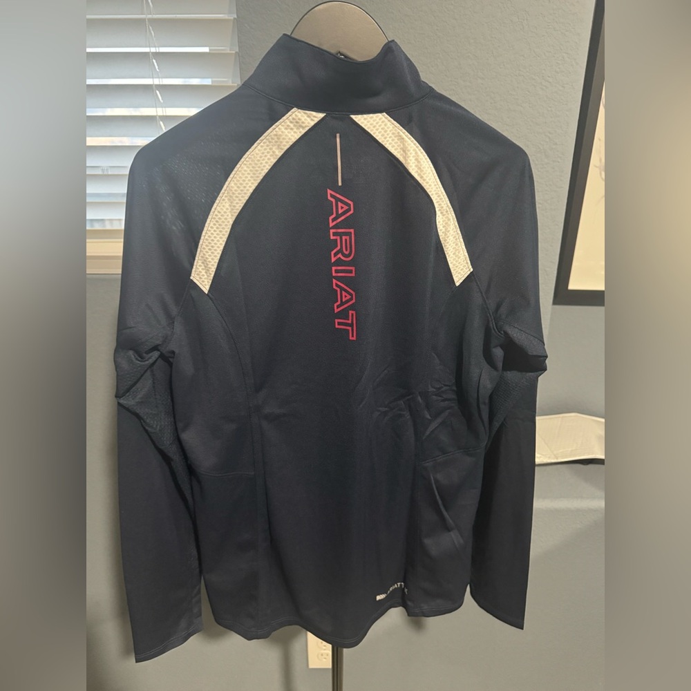 Ariat Navy Blue Long Sleeve Quarter Zip with White Panels and Logo - Picture 3 of 4